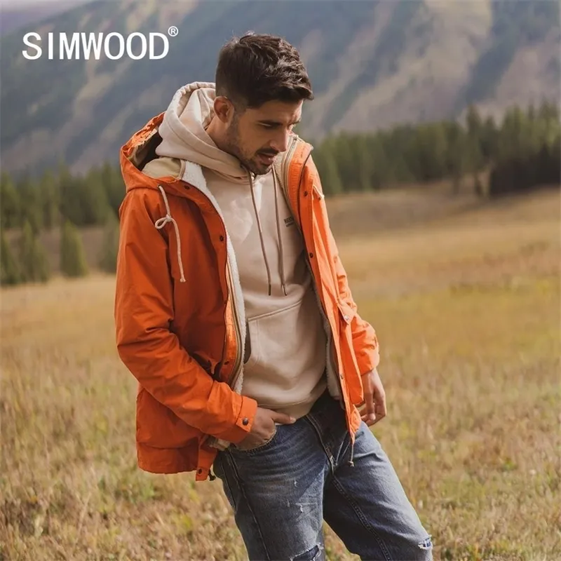 SIMWOOD autumn winter new fleece inner vest removable coats men fashion warm long jackets hooded plus size outerwear 980606 201104