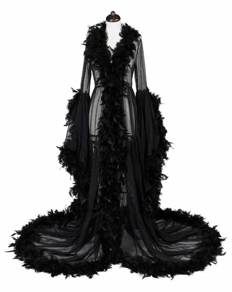 Black Maternity Vampire Prom Dress with Split Puffy Ruffles and Tulle