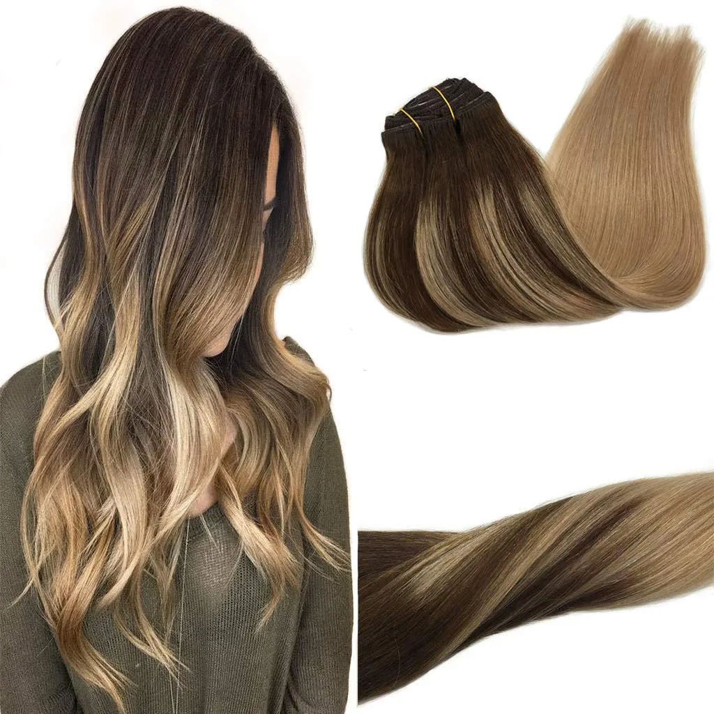 Cucire in fasci di capelli a doppia trama Slik Straight Highlights colore Estensioni del tessuto dei capelli umani brasiliani Ombre Remy Hair Bundle 100g