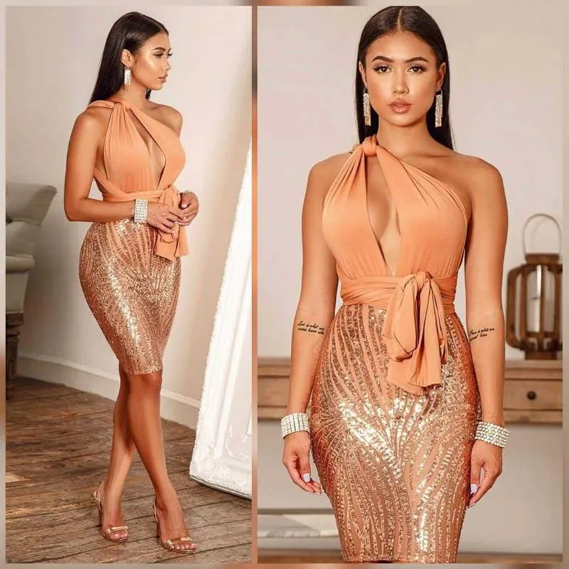 Dorywczo sukienki Luksusowe Cekiny Bodycon Bandaż Party Dress Moda Sexy Kobiety Gorgeous Cekiny Night Clubwears Urodziny Stroje