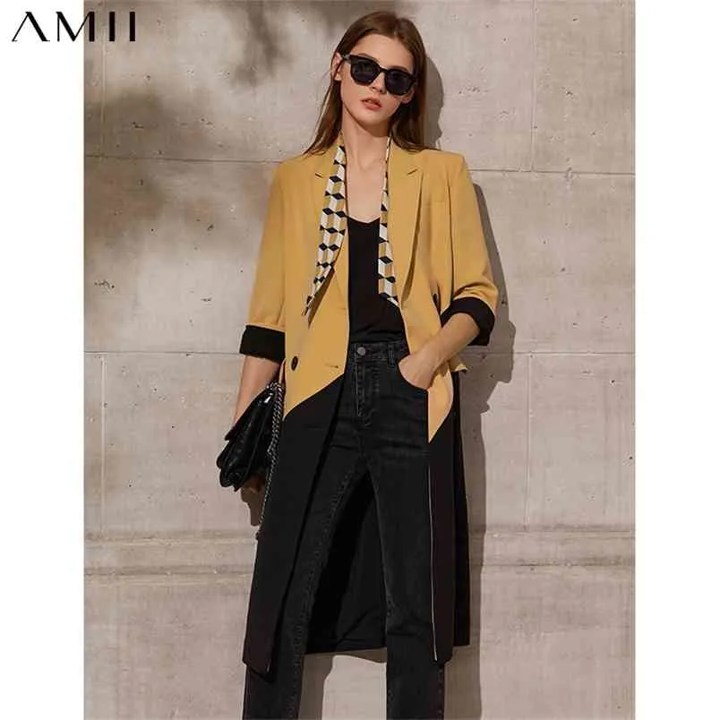 Minimalism Spring Women's Coat Fashion Offical Lady Lapel Patchwork Double Breassted Knee-length Female Jacket 12170090 210527