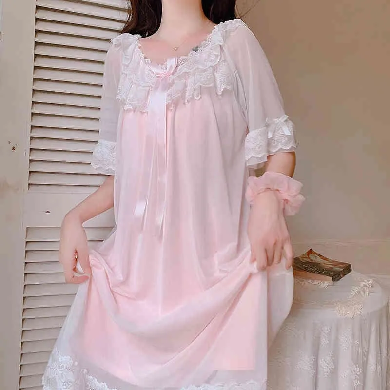 Woman Robe Nightgown Sleepwear Vintage Elegant Homewear Ladies Long Dress  Full Length Nighties