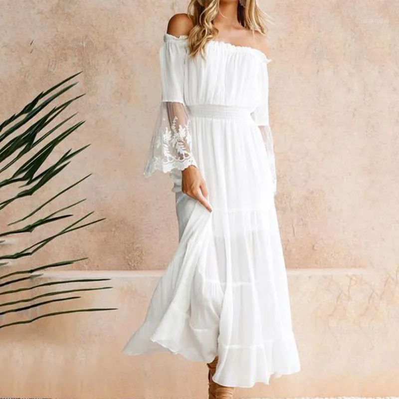 Save Big on Bulk White Off Shoulder Maxi Dresses Elegant White Lace Maxi  Dress: Off Shoulder Summer Beach Wear For Women Best Deals on DHgate