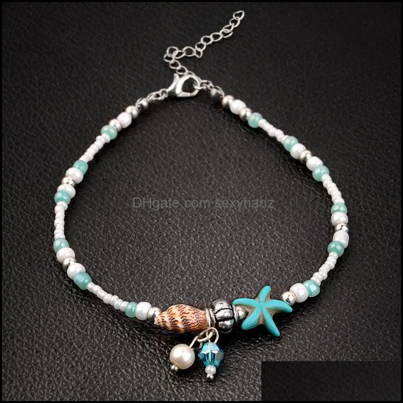 S349 Hot Fashion Jewelry Shell Anklet Chain Shell Starfish Charms Beaded Ankle Bracelet Beach Anklets Foot Chains