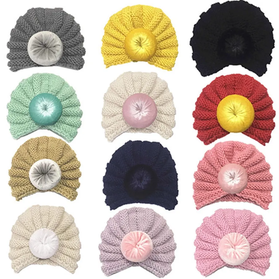 Creative Baby Kids Warmer Knit Cute Ball Caps Winter Autumn Girls Boys Knitting Wool Elastic Hats Infant Turban Hats DH0822 T03