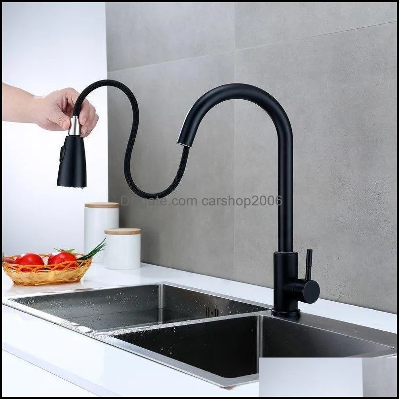 Bathroom Sink Faucets Kitchen Silver Black Single Handle Pull Out Tap Hole Swivel 360 Degree Water Mixer Mixer1