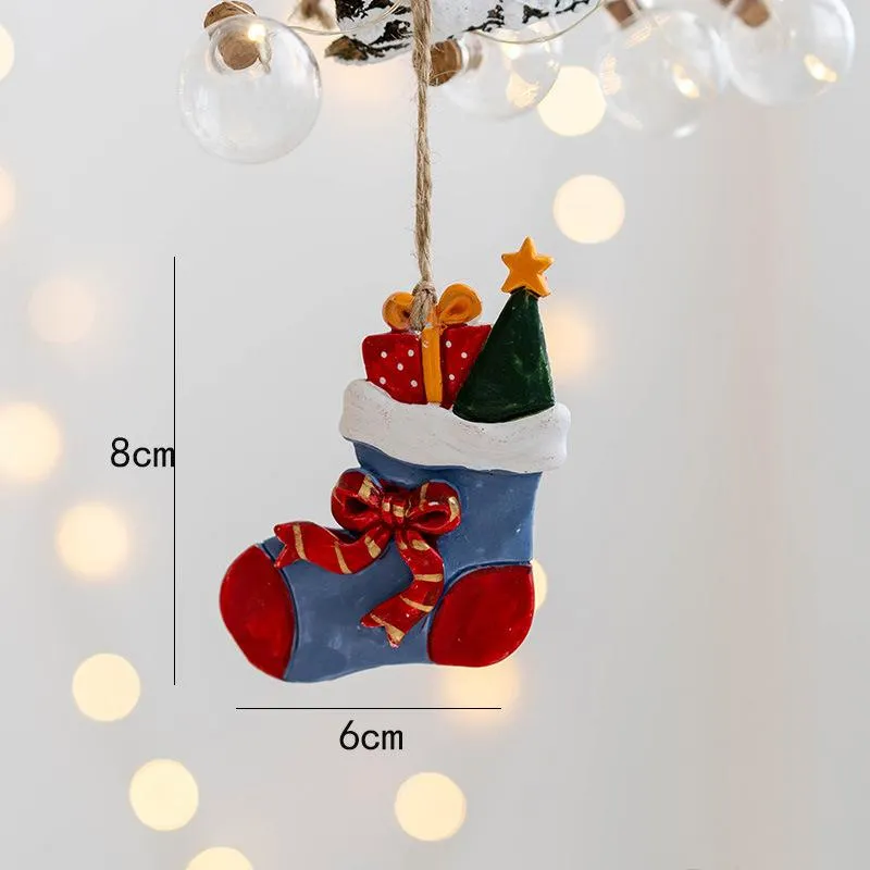 Christmas Pendant Christmas Socks Gift Bag House Snowman Resin Pendants Xmas Tree Decorations w-01009