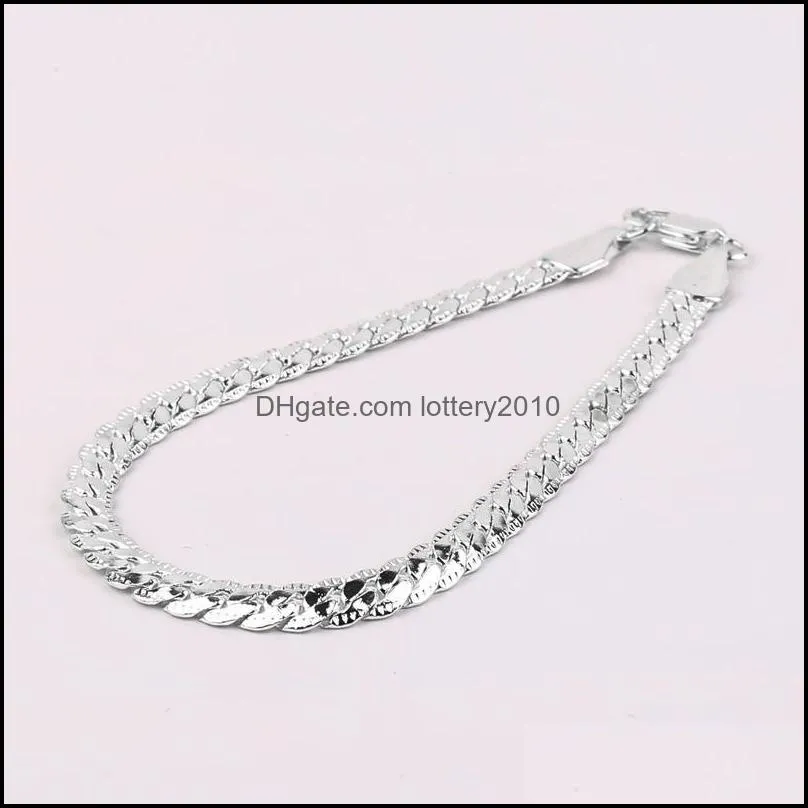 Link, Chain Classic Men Bracelet Luxury Silver Color Link Charm Bracelets Fashion Jewelry For Women Female Friend Gift