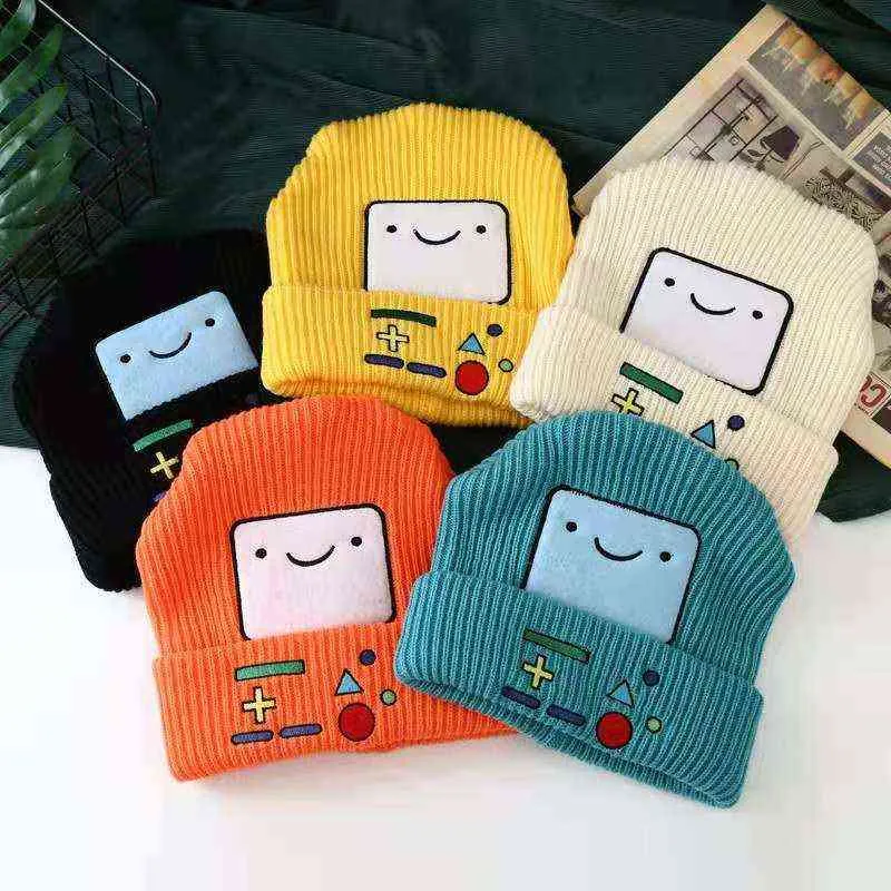 2021 Nuovo Inverno Maschile e Femminile Per Adulti Versione Coreana Di Adventure Time BMO Cartoon Addensato Cappello Di Lana Caldo Y21111