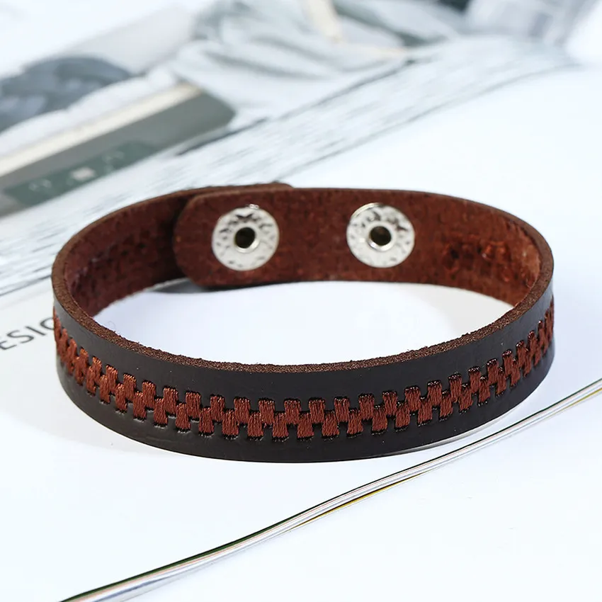 Embroider Leather Bracelets Button Adjustable Bangle Cuff for women men Fashion Jewelry