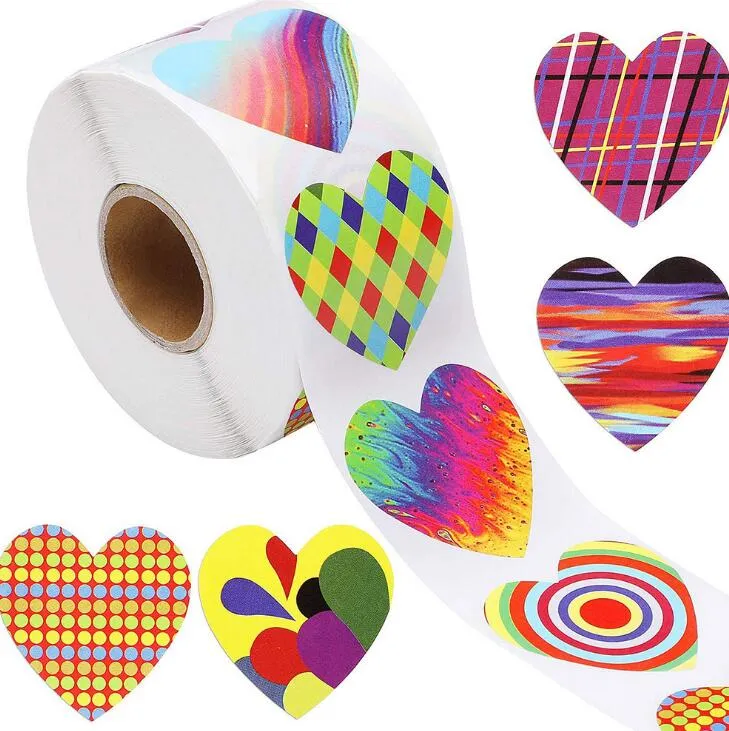 Renkli Kırmızı Valentine's Kalp Şekli Sticker Teşekkürler Yapışkanlı Çıkartmalar 500 adet Rulo 1 inç 1.5 inç 3.8 cm Tatil için Yuvarlak Etiket İş