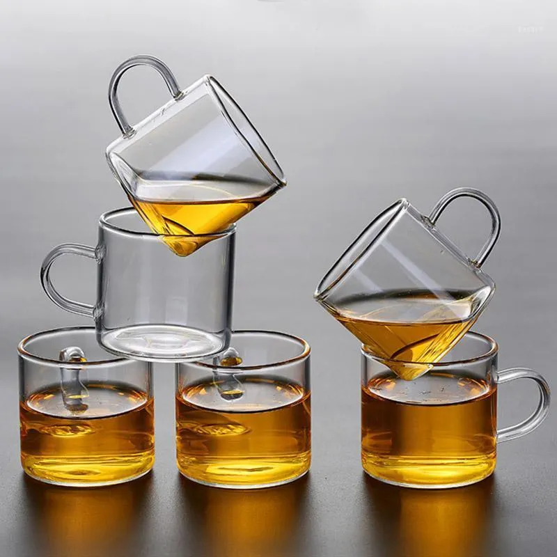 6PCSx120ml Small Heat-resistant Transparent Glass Water Tea Cup With Handle Juice Set Wine Glasses