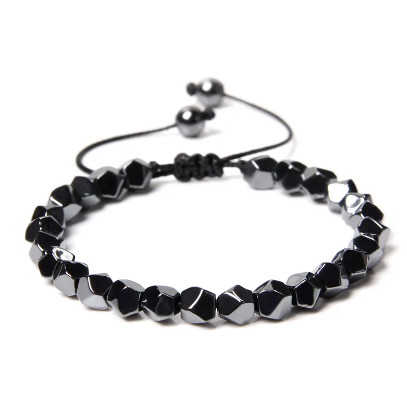 Moda Perda de Peso Rodada Pedra Preta Terapia Magnética Pulseira Cuidados de Saúde Hematite Estiramento Pulseiras Encantadoras para Homens Mulheres