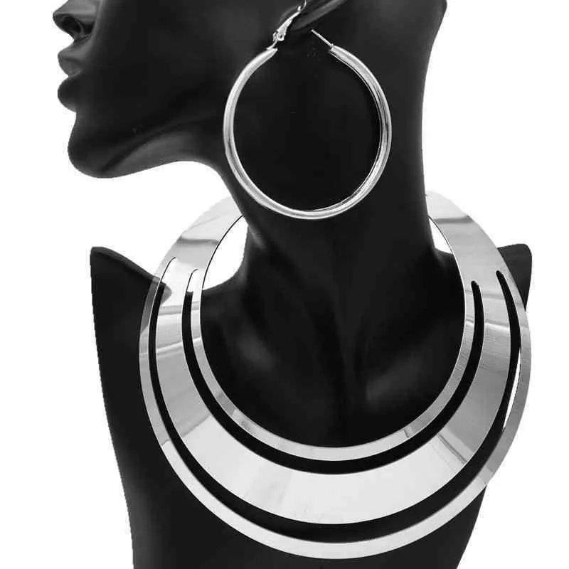 Factory Outlet Brand Bracelet Earring & Necklace Exaggerated metal Choker female Collar Set punk exaggerated