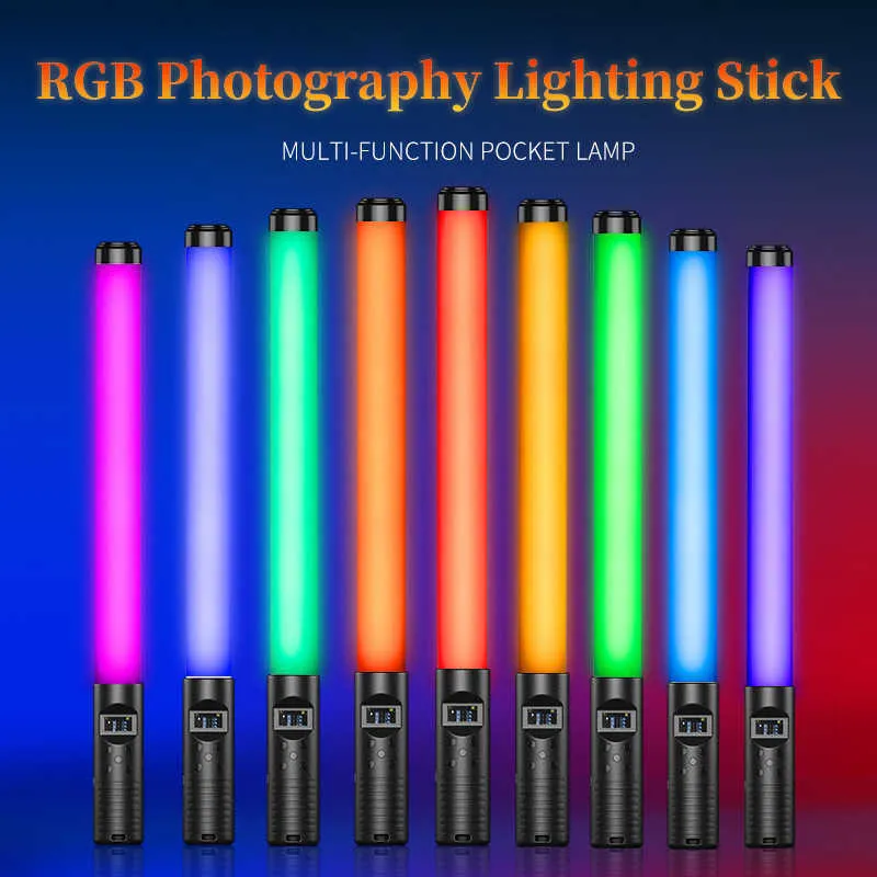 RGB Handheld LED Light Wand Colorful Photography Lighting Stick 10 Modes Rechargeable Photo