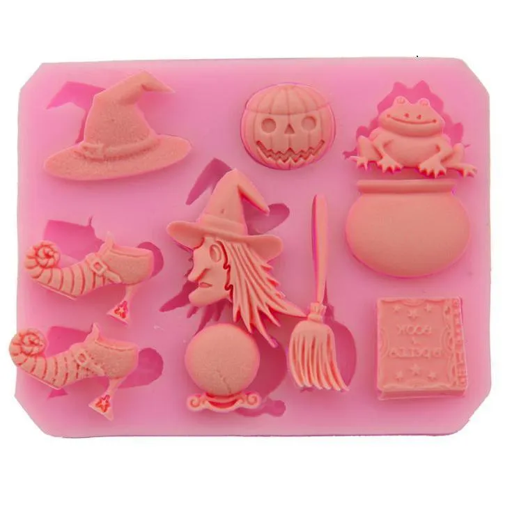 Halloween Silicone Cake Biscuit Mould Witch Pumpkin Chocolate Candy Mould High Temperature Diy Decoration Baking Kitchen Tool