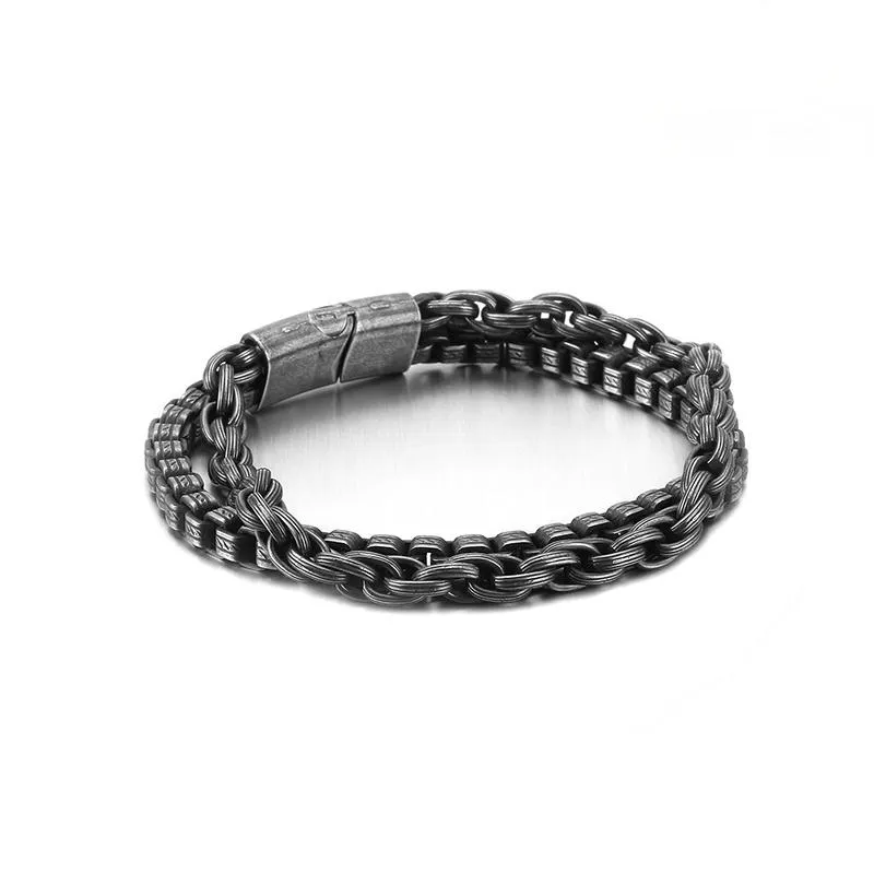 Link Chain Man JewLery Armelets Store 220 11mm rostfritt stål Retro svart dubbelskiktarmband Men JB119218-KFC2526