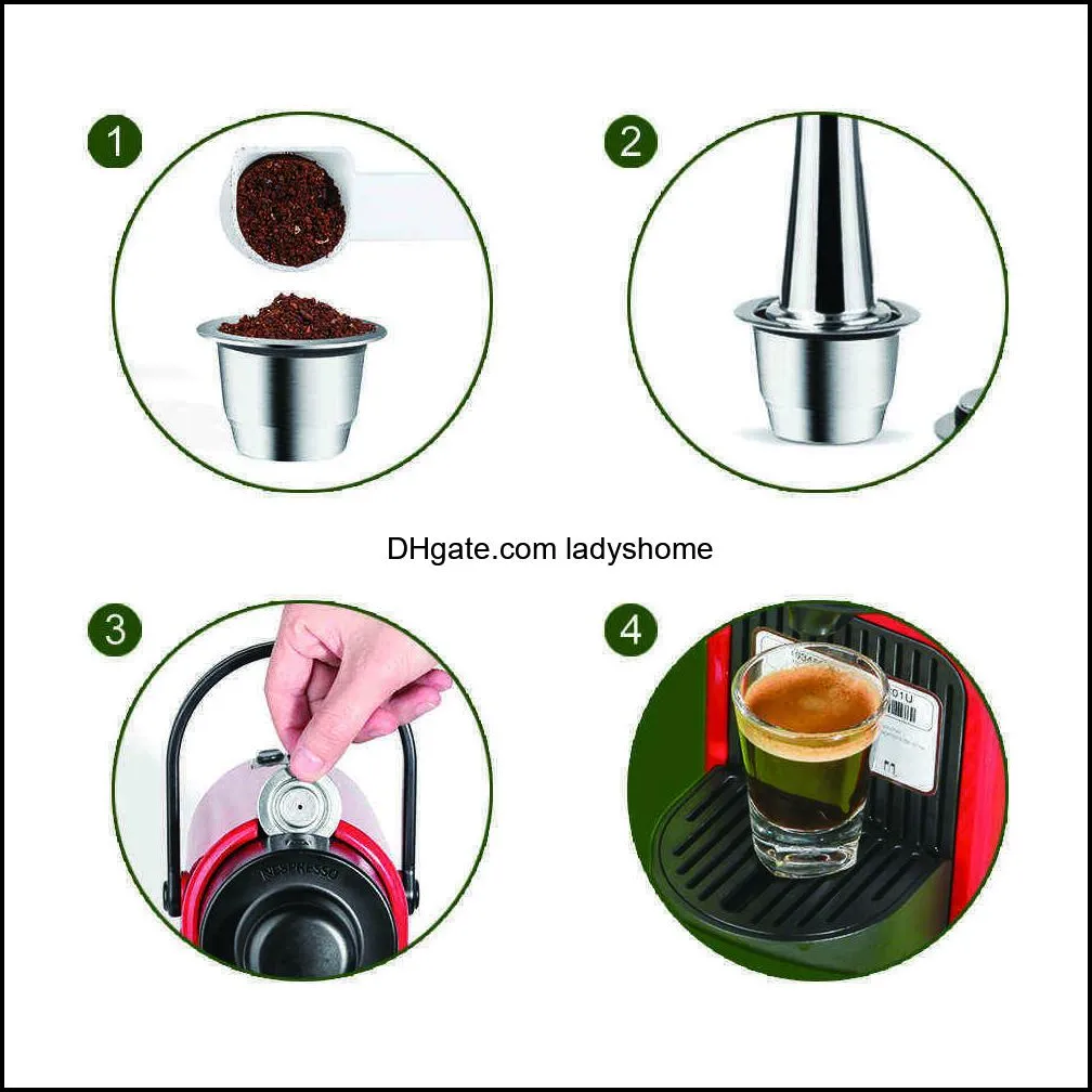 iCafilas Eco-Friendly Packing Reusable Coffee Capsule For Nespresso Refillable Pod Espresso Crema Maker 210907