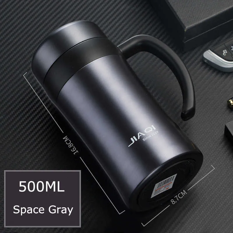 500/600 ml Mode Roestvrijstalen vacuümflessen Mannen Zakelijke Thermos voor Thee Water Mok Infuser Bottle Office Thermal Cup 210615