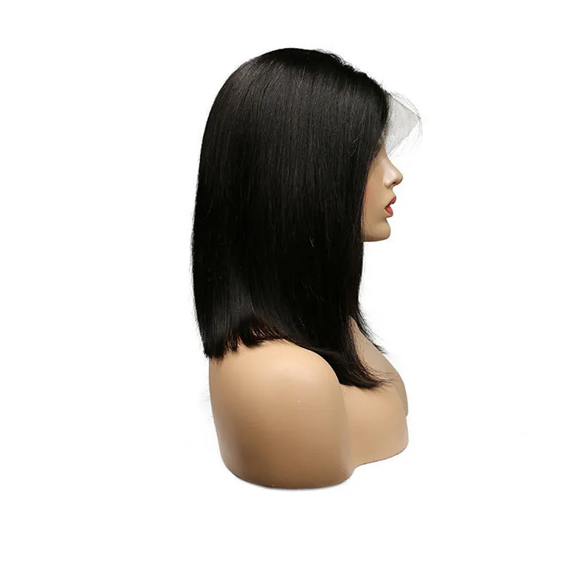 Noir Blanc Femme 180% Densité Remy Vrigin Perruques Couleur Naturelle Brésilien Bob Perruque Cheveux Humains Avant Dentelle Cap Suisse Dentelle Livraison Gratuite