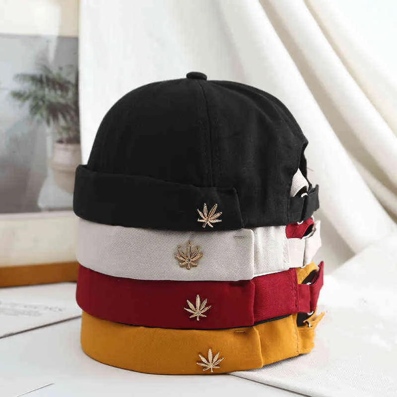 Bomull Four Seasons Fauries Gold Maple Leaf Level Lord Hat Man Street Hip Hop Hat Beanie Hat Unisex Cap Brimless Justerbara hattar Y21111