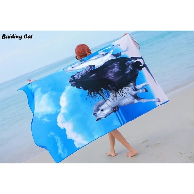 Blue Horse Microfiber Soft Absorvent Beach Towel Tamanho Grande 100x180cm PLAGE PLAGE PLAGE BANHO RÁPIDO Toalhas de Biquíni Espesso 450G Y200429