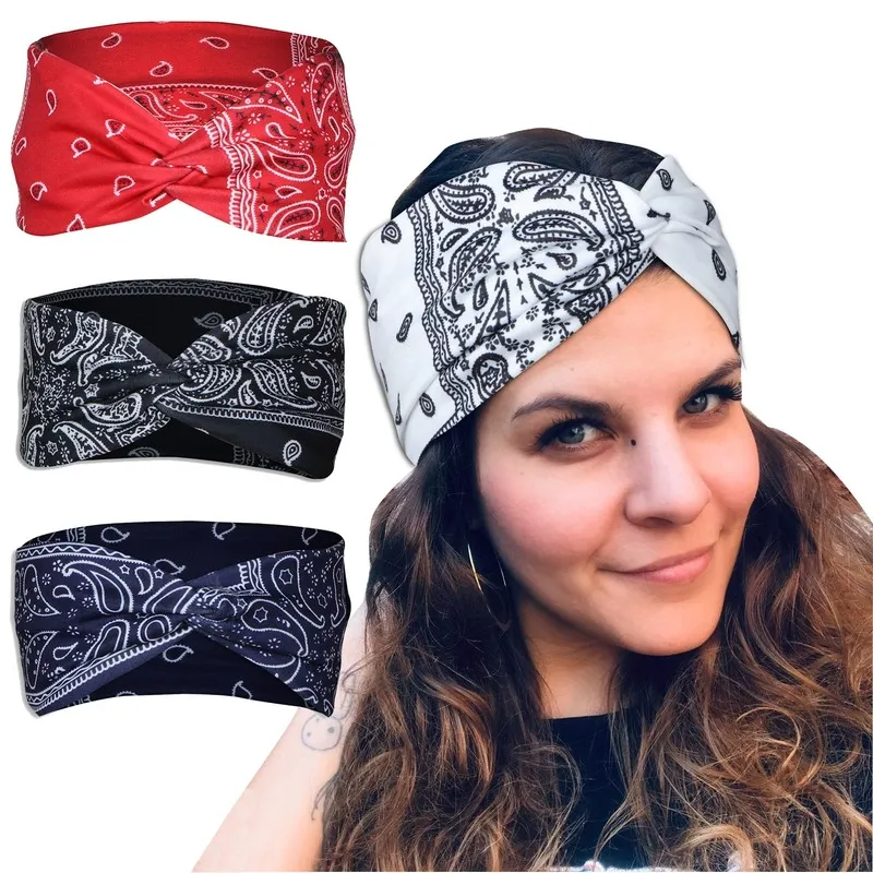 Tryckt Cross Tie -pannband Sport Yoga Stretch Sport Wrap Hairband For Women Men Fashion Will och Andy White Red Blue