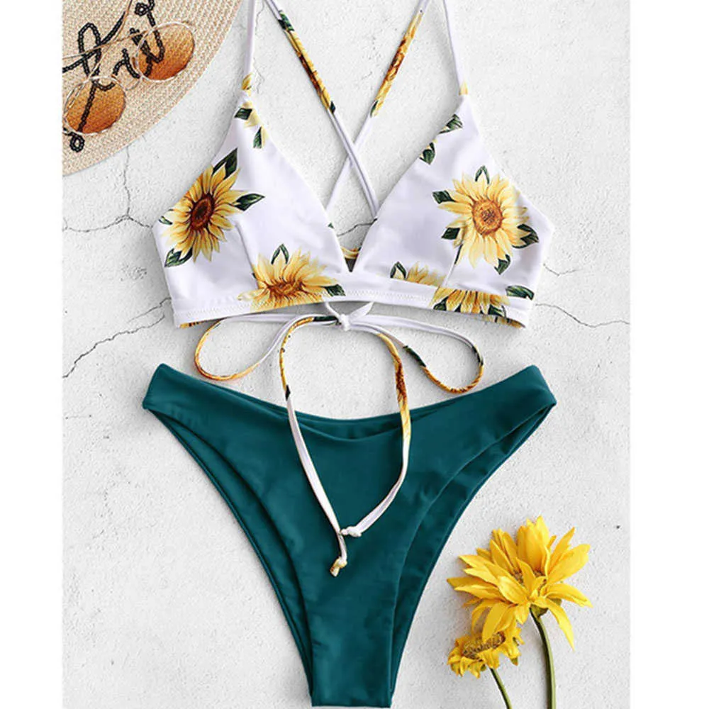 RXRXCOCO Bandaż Swimwear Kobiety Brazylijski Bikini Swimsuit Kobiet Thong Bikini Zestaw Kostium Kąpielowy Push Up Flower Biquini Swimsuit Y0820