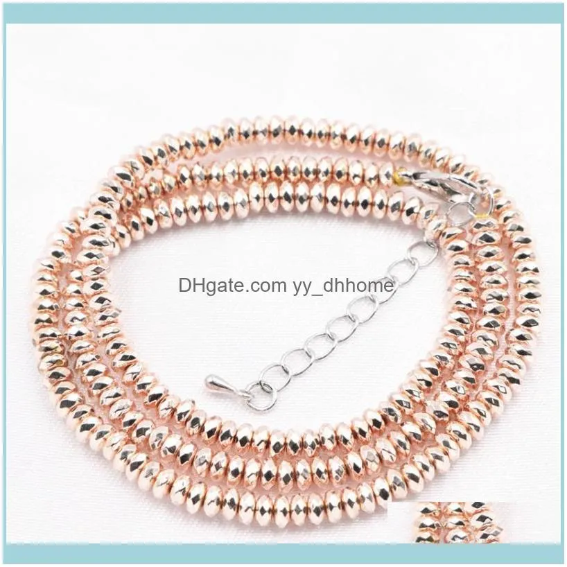 Elegant Rose Gold Color Hematite Beads Chain Choker Necklace For Women Energy Natural Stone Necklaces 2x4mm Jewelry 18inch A822