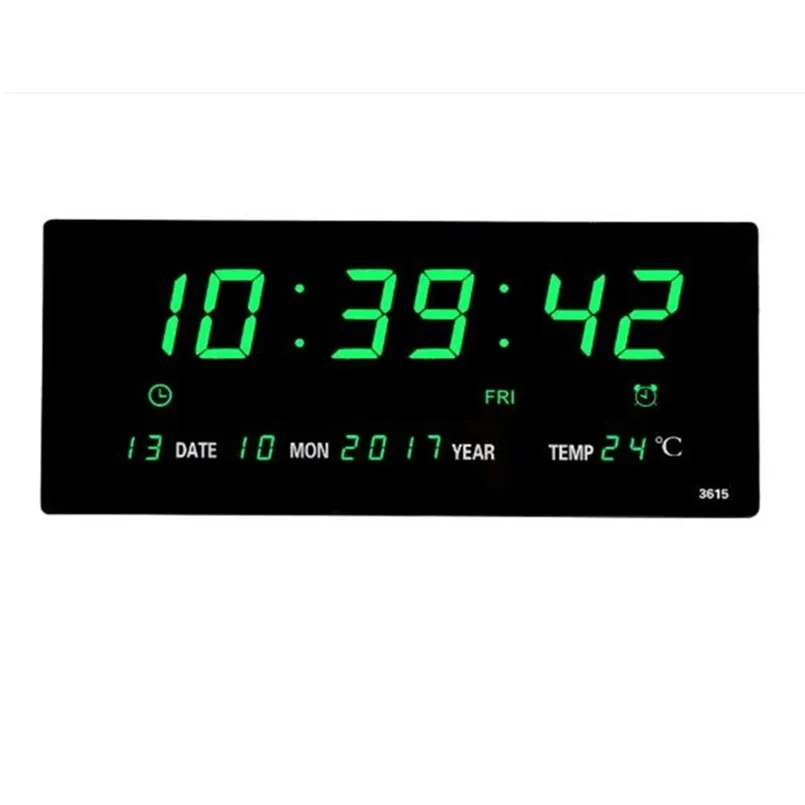 Stor elektronisk väggklocka Alarm Hourly Chime Function Calendar Temperatur Display Tabell Klockor med Plug Digital LED Klockor 211110