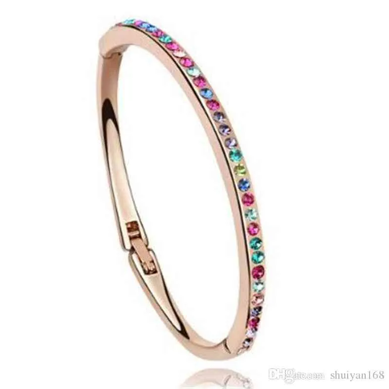 Women Full Diamond Charm Crystal Bracelet Bangles 18K Rose Gold Bracelet Filled Trendy Jewelry for Christmas Gift