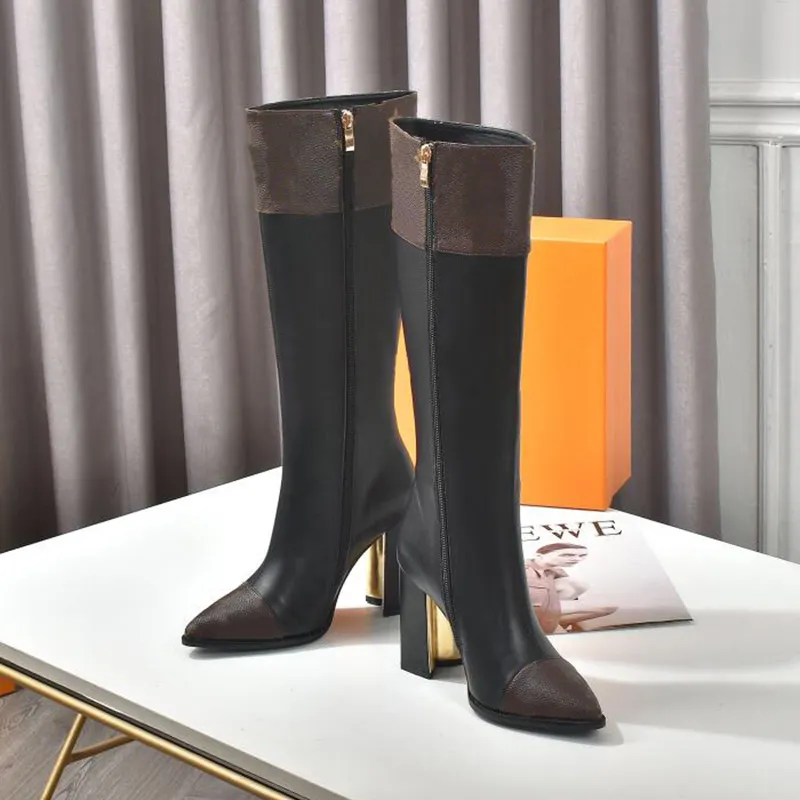 Luxury Designer Cowhide Leather Thigh High Ladies Knee High Bootss For Women With Elastic Over The Knee Ladies Knee High Boots Chunky Heels And Martin Ladies Knee High Bootsies 7.5cm From Factory