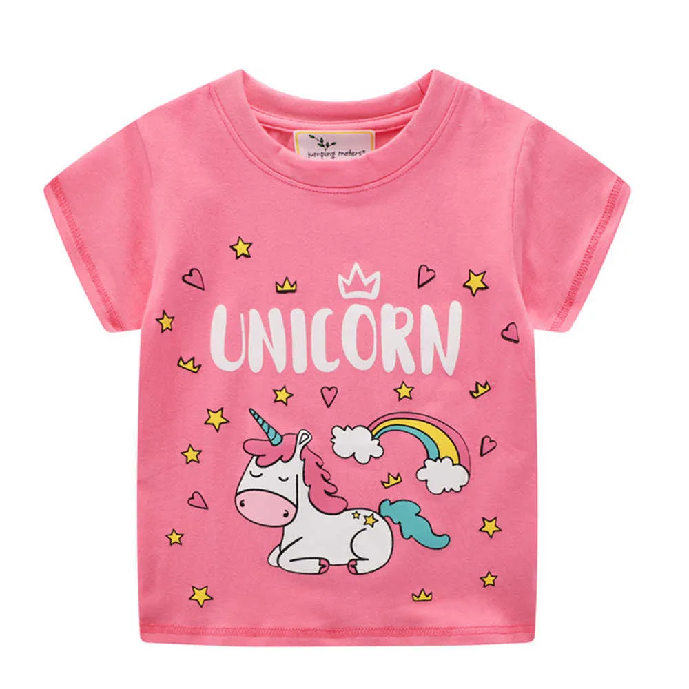 Jumping Meters Summer Toddler Camisetas Com Unicorn Imprimir Moda Meninas De Manga Curta Algodão Tees Kids Tops 210529