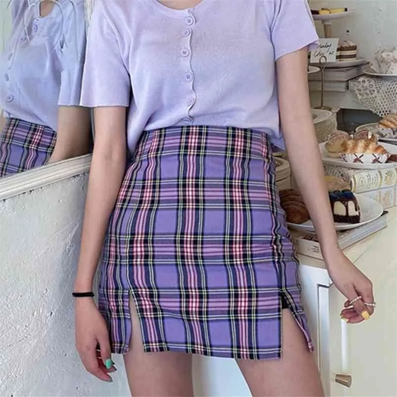 韓国の女性の格子縞のスカートの学生シックなスカートセクシーなミニスカート春の夏の女子校生セクシーなかわいいスカートジッパーの女性210730