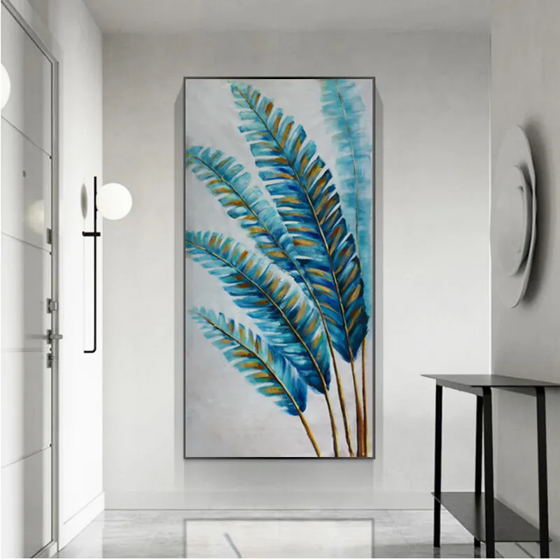 Immagini della parete di grandi dimensioni blu piuma stampa poster dipinti di tela di arte astratta per soggiorno decorazione nordica