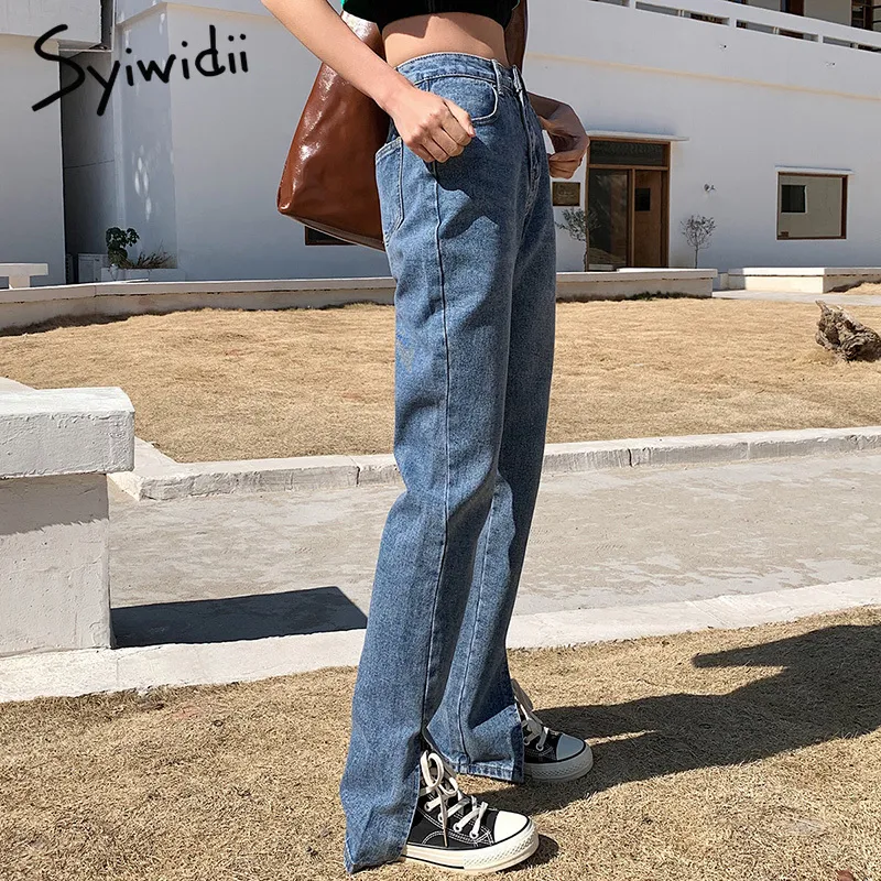 Flare Jeans Women Denim Pants High Waisted Slit Leg Vintage