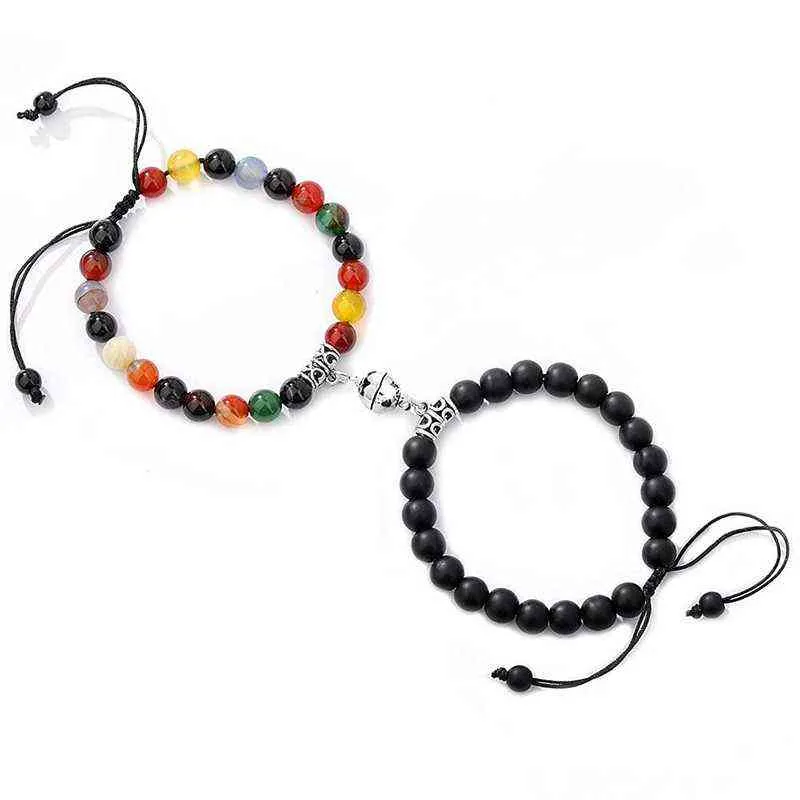 2pcs/set Couples Matching Bracelets Magnetic Attraction Natural Stone Chakra Bracelet Jewelry for Lover Women Friendship