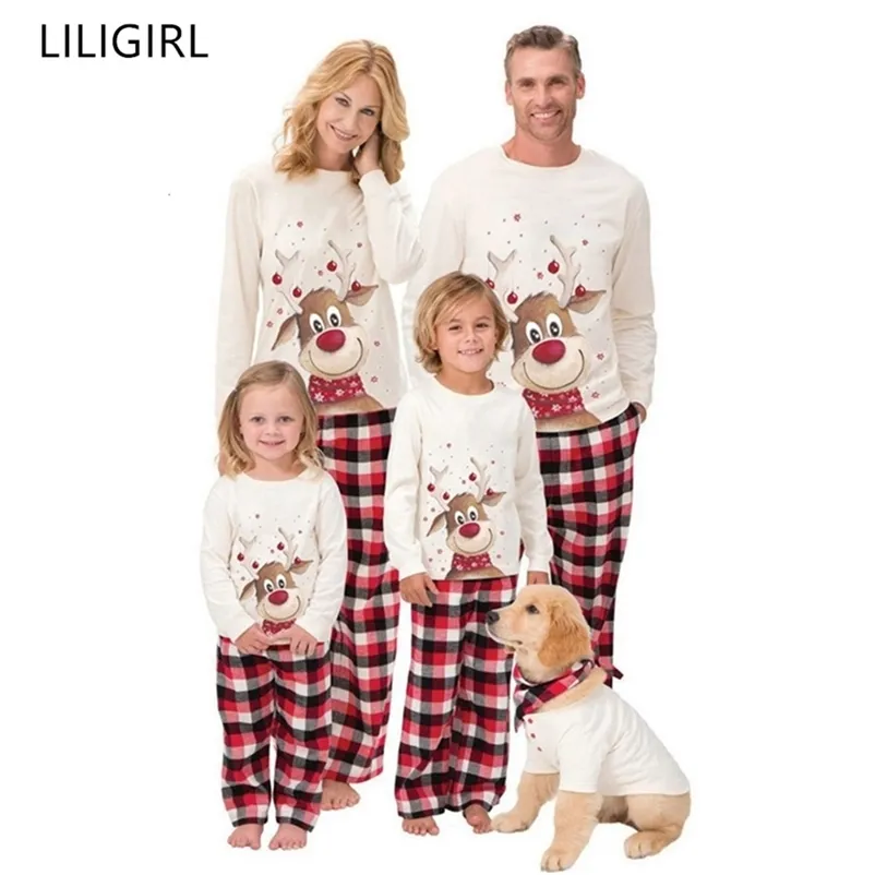 Rodzina Dopasowanie stroje Odzież Boże Narodzenie Piżamy Zestaw Xmas Dorosłych Dzieci Cute Party Nightwear Piżamy Cartoon Deer Sleepwear Suit 211020