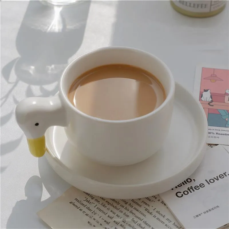 Tasses Cutelife nordique canard blanc petite tasse à café en céramique petit déjeuner créatif lait thé tasse cuisine mignon Couple cadeaux verres