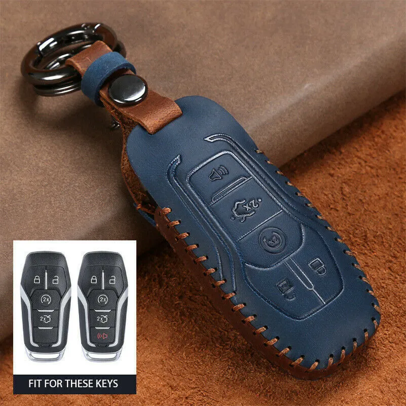 Classic Leather Car Key Case Cover D Mustang Fusion F-450 F-550 Edge Expedition Explorer F-150 för MKX MKC MKS