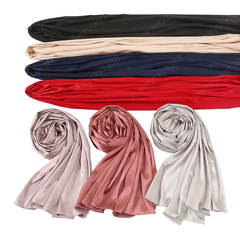 Luxe عادي الساتان الحرير شالات الحجاب حجم كبير وشاح أحدث مسلم رئيس الأغطية Turbans Fashion Headscarf