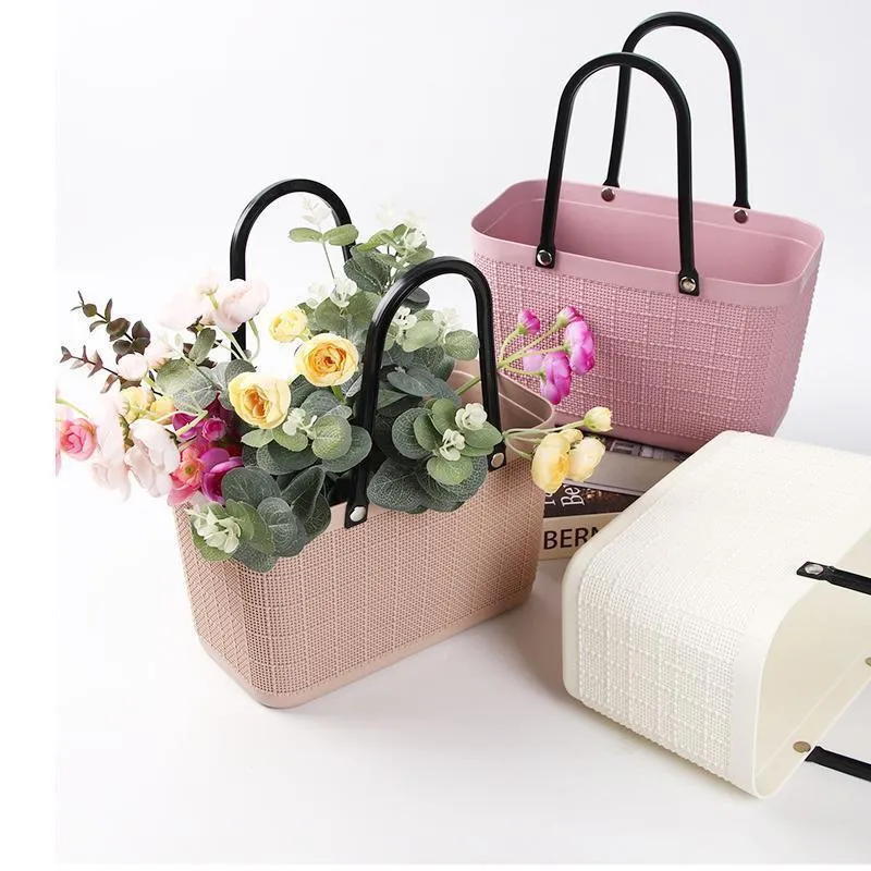 Present Wrap Portable Flower Box PVC Waterproof Handy Bucket Rose Florist Wedding Party Favor Valentine's Day Bouquet Packing Bag