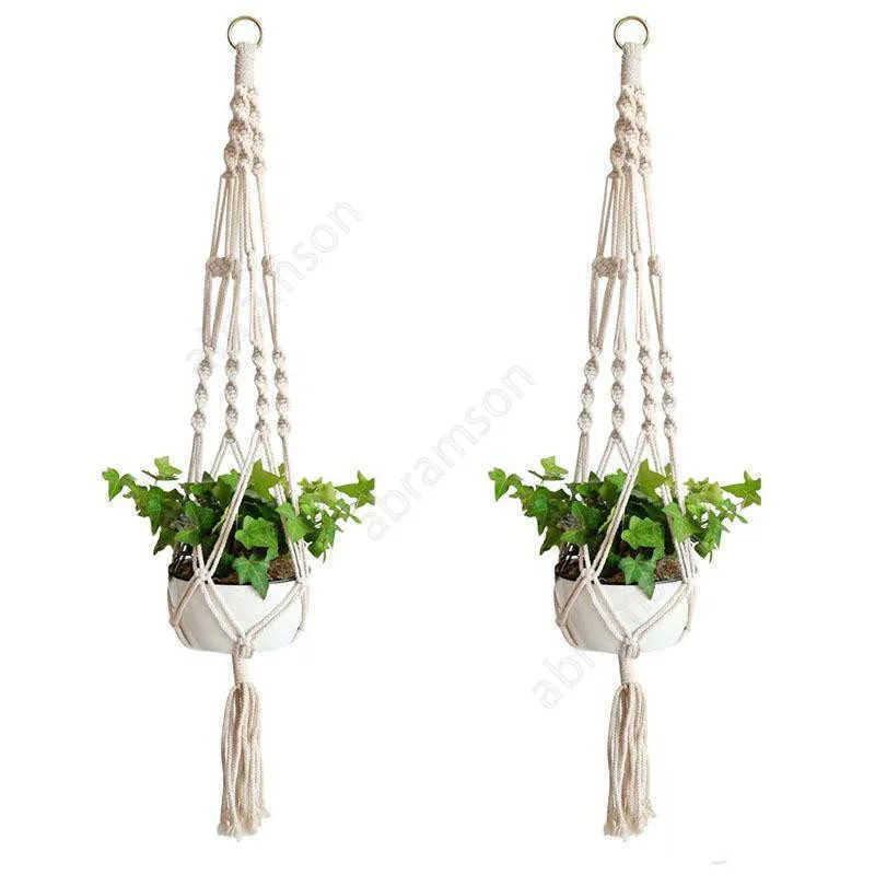 Växthängare macrame rep krukor hållare rep vägg hängande planter hängande korg växthållare inomhus blomkrukor korg lyfta da26