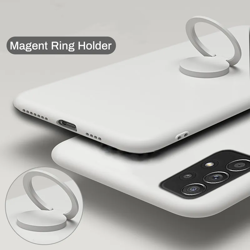 Oryginalne płynne skrzynki telefoniczne silikonowe dla Samsung A52 A72 A51 A71 S20 FE S21 S10 S9 S8 Plus Uwaga 20 Uchwyt na pierścień Miękka okładka