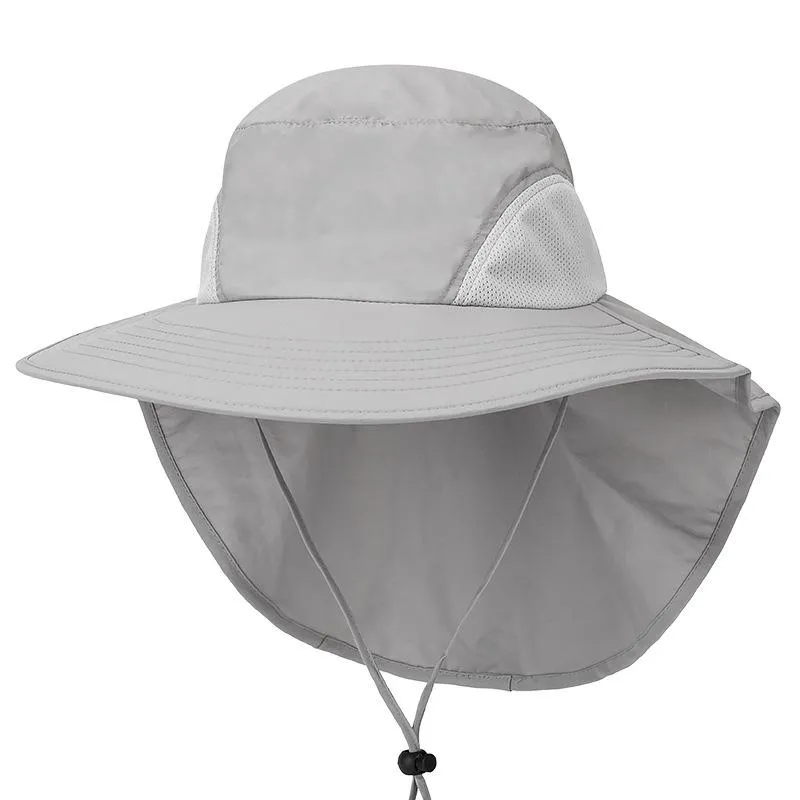 Mens Large Wide Brim Khaki Fishing Hat With Windproof Rope And UV