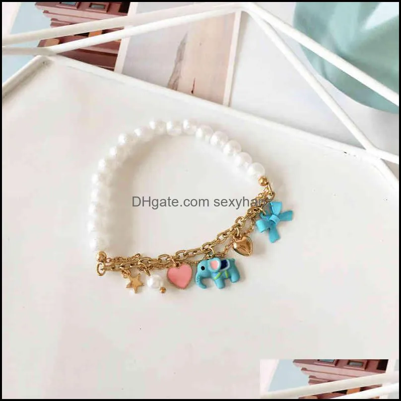 Bracelets bracelet little Lovely animal girlfriends bow tassel pearl mosaic 3611y5