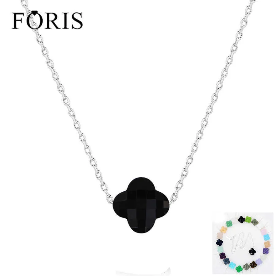 FORIS 11 couleurs marque bijoux 925 en argent Sterling porte-bonheur trèfle cristal collier femmes cadeau de noël meilleur ing PN001