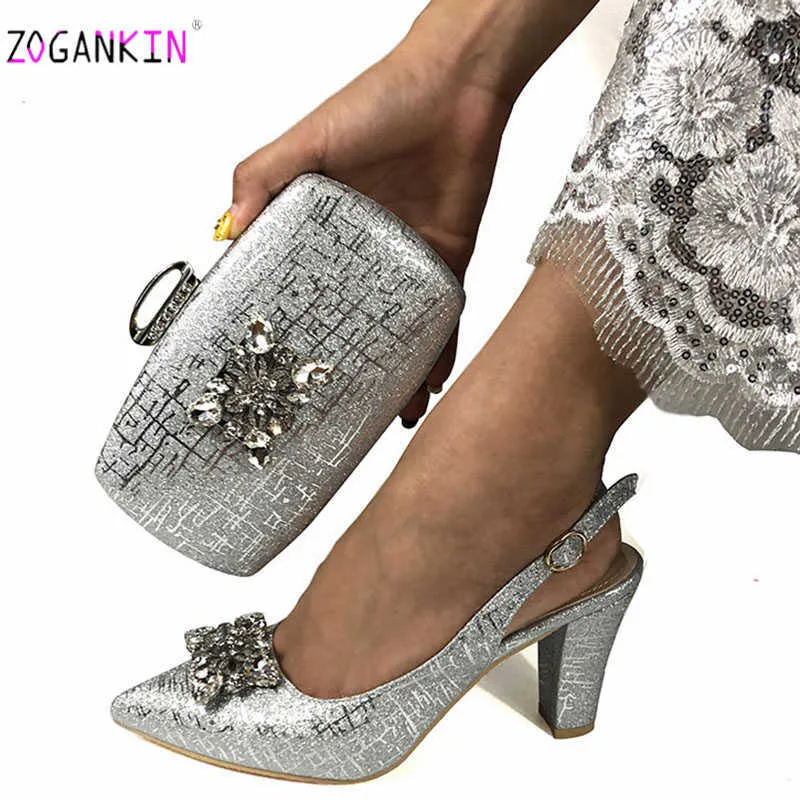 Fashionable Italian Shoes and Bag Set African Sets Champagne Color Nigerian Shoes with Matching Bags for Royal Wedding Party 210624