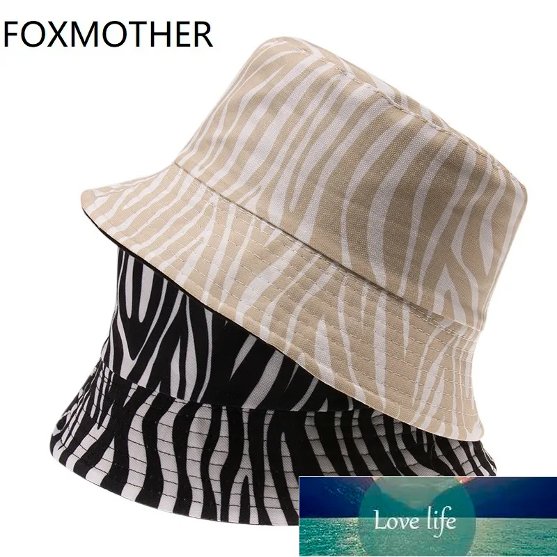 Foxmother New Fashion Black Beigeストライプシマウマプリントバケツの帽子レディースレディースギフト工場価格専門のデザイン品質最新スタイル元のステータス