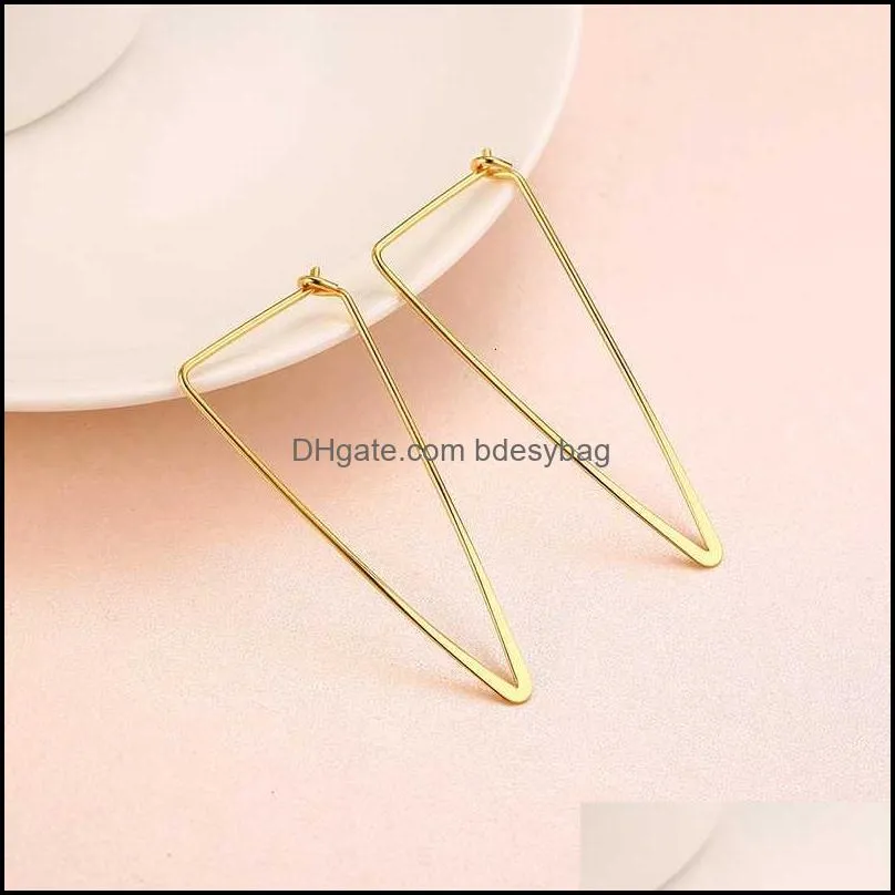 Hoop & Huggie Golden Big Triangle Earrings For Women Fashion Geometric Simple Statement Girls Lady